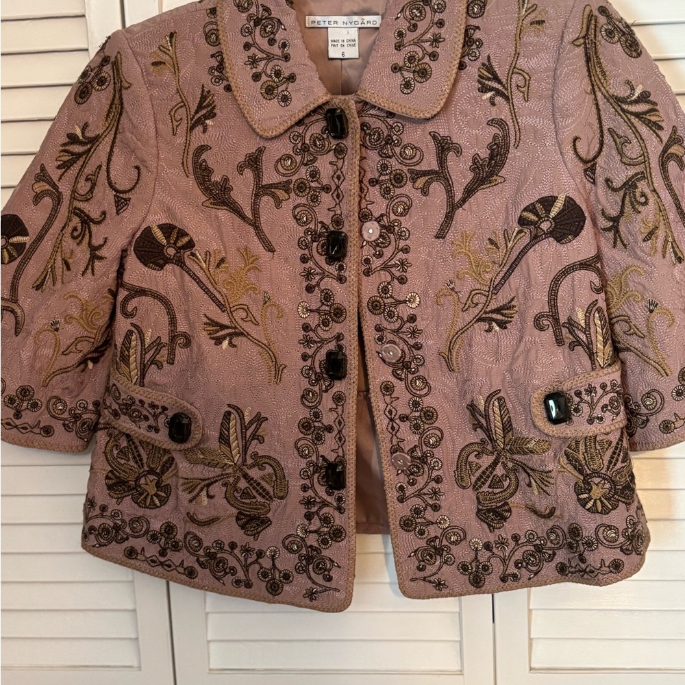 Peter Nygard Pink and Gold Embroidered Blazer